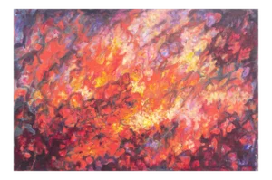 'Abstract in Coral and Scarlet' by N. Flynn; American School, 1970's