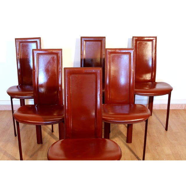 Lara Dining Chairs in Bordeaux Leather by Giorgio Cattelan for Cattelan Italia, 1984, Set of 6 For Sale - Image 10 of 16