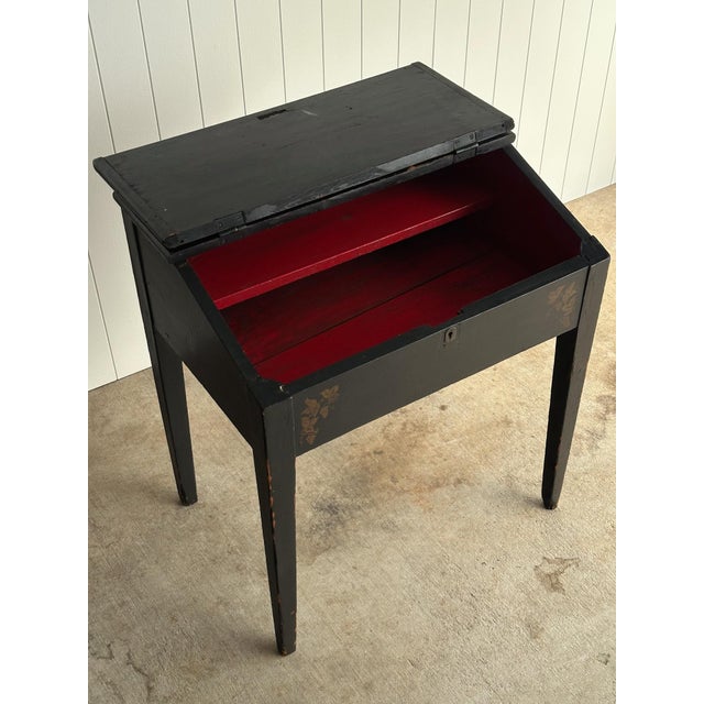 Early American Painted Slant-Front Desk With Stenciled Decoration, C. 1800 For Sale - Image 11 of 16