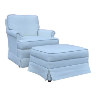 1990s Vintage Swivel Club Chair & Ottoman For Sale