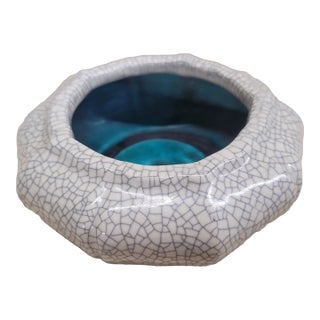 Vintage Chinese Ge-Style Crackle Glaze Bowl W/ Iridescent Turquoise Interior For Sale
