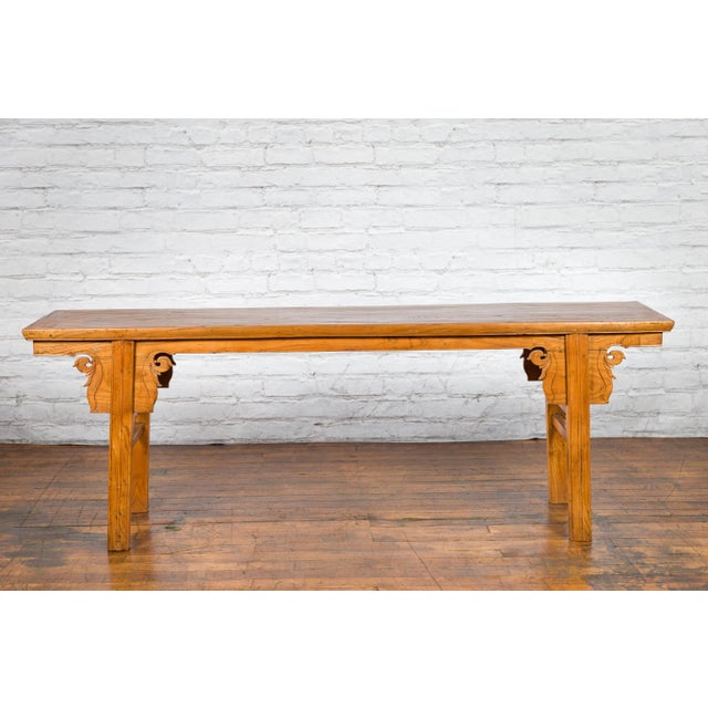 Mid 19th Century Chinese Qing Dynasty Shandong Altar Console Table with Carved Scrolling Motifs For Sale - Image 5 of 13