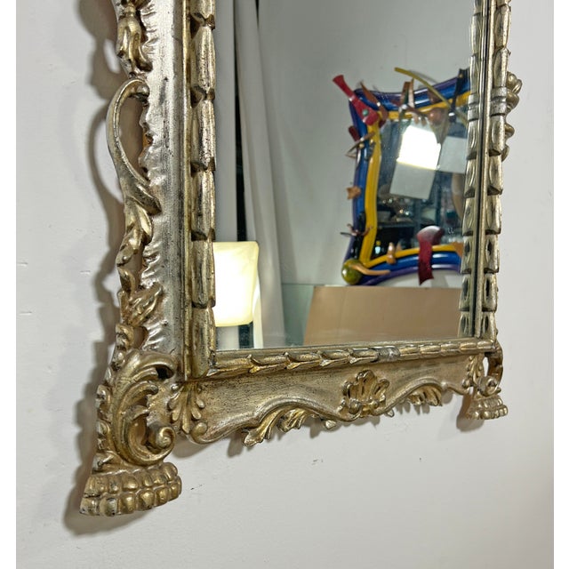 Mid-Century Modern C. 1950s Italian Hand Carved Silver Leaf Mirror For Sale - Image 3 of 10