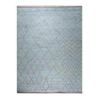 6x9 Isla Moroccan Blue Geometric Modern Hand Knotted Wool Carpet Rug For Sale