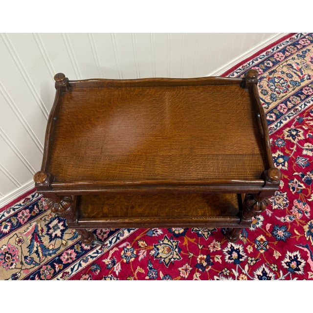 Antique English Trolley Tea Cart Pastry Cocktail Bar Cart Tray Tudor Oak 1930s For Sale - Image 13 of 15