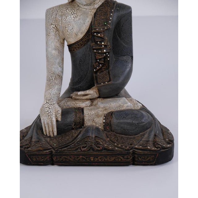 Blue Buddha Figure in Carved Wood, Thailand, 1920 For Sale - Image 8 of 10