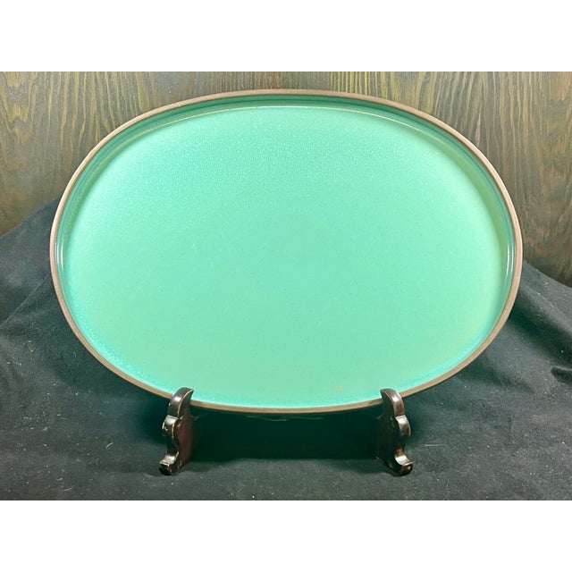 Ceramic Vintage Banseki Japanese Ceramic Platters With Blue Glaze - a Pair For Sale - Image 7 of 16