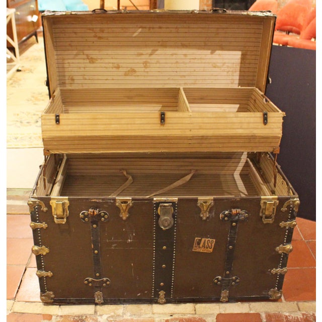 Black Late 19th Century American Wood, Canvas, Leather, and Brass Steamer Trunk For Sale - Image 8 of 13