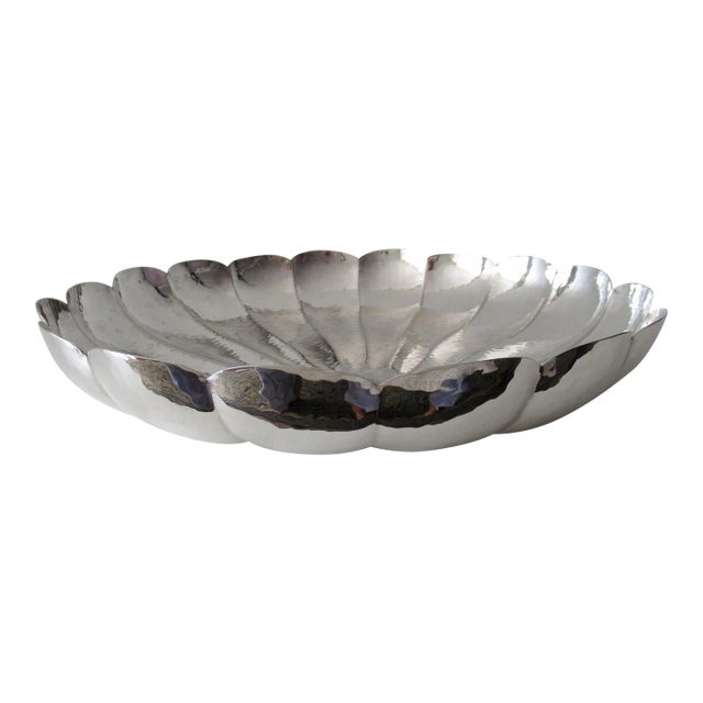 C.1960's Cassetti (Italy) Hand-Hammered Large Round Silver-Plate Scalloped Serving Platter -Exclusively for Gumps For Sale