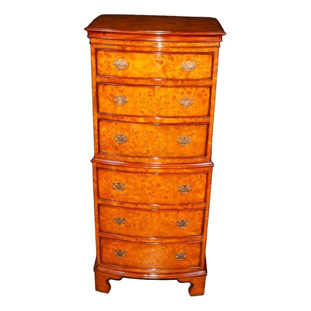 Regency Burl Walnut Chest on Chest Bow Front Commode For Sale