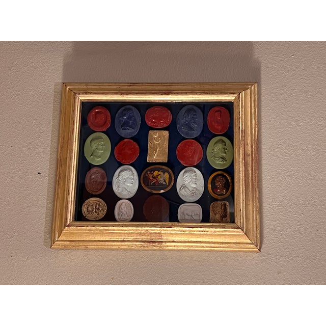 Italian Giltwood Shadow Box With Multicolor Grand Tour Neoclassical Intaglios and Cameos For Sale In Palm Springs - Image 6 of 13