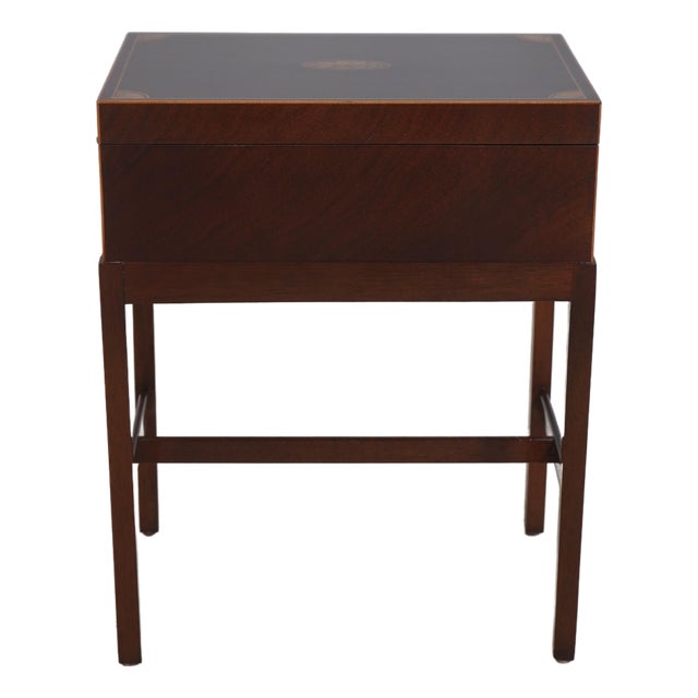 Baker Inlaid Mahogany Flip Top Box Stand For Sale