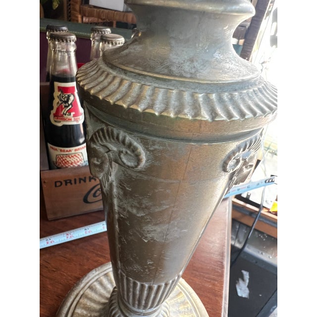 1970s Brass Tall Table Lamp With Ibex Details and Lampshade Included For Sale - Image 11 of 12