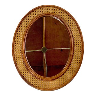 Mid-Century Boho Chic Coastal Syroco Style Faux Cane Oval Wall Mirror. For Sale
