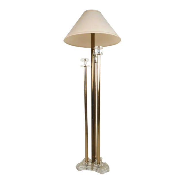 Mid-Century Brass and Lucite Floor Lamp For Sale