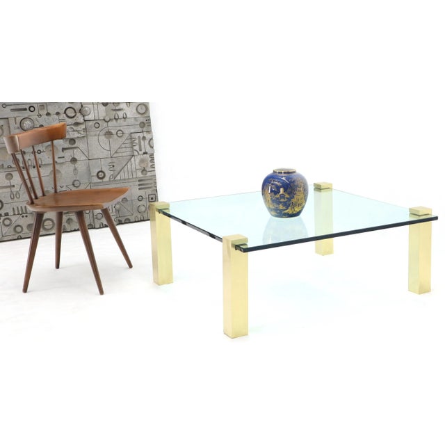 Solid Brass Square Posts Legs Glass Top Coffee Table For Sale - Image 11 of 12