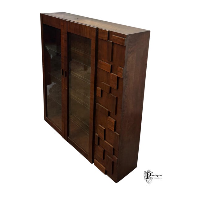 Mid-Century Modern Vintage Lane Staccato Collection Brutalist Style Mahogany Bookcase / Storage Cabinet For Sale - Image 3 of 10