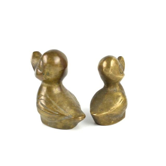 Mid-Century Modern Vintage Mid 20th Century Small Solid Brass Duck Bird Figurine Model - a Pair For Sale - Image 3 of 5