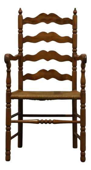 Tell City Solid Hard Rock Maple Colonial Early American Ladderback Dining Arm Chair W. Rush Seat