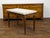 A French walnut table from the 19th century, with marble top and single drawer. Created in France during the 19th century,...