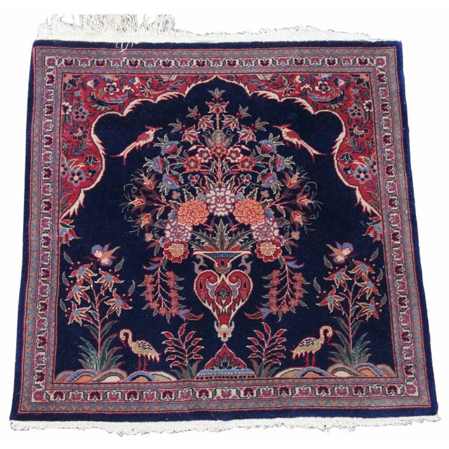 Vintage Square Persian Vase Floral Bird & Butterfly Area Rug For Sale - Image 6 of 6