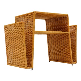 Italian Rattan Side Table and Magazine Rack, 1970s For Sale