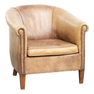 Vintage English-Style Cowhide Leather Club Armchair For Sale