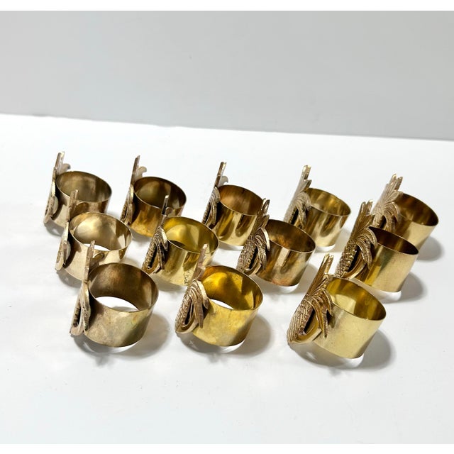 Vintage Hollywood Regency Solid Brass Pineapple Napkin Rings – Set of 12 For Sale - Image 10 of 12