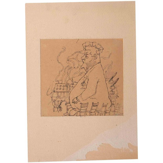 Ink on paper, hand signed (barely visible) and dated. A lively and incisive drawing by Mino Maccari, executed in ink on...