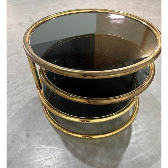 Postmod Gold & Smoked Glass Swivel Tiered Coffee Table For Sale In Tampa - Image 6 of 11