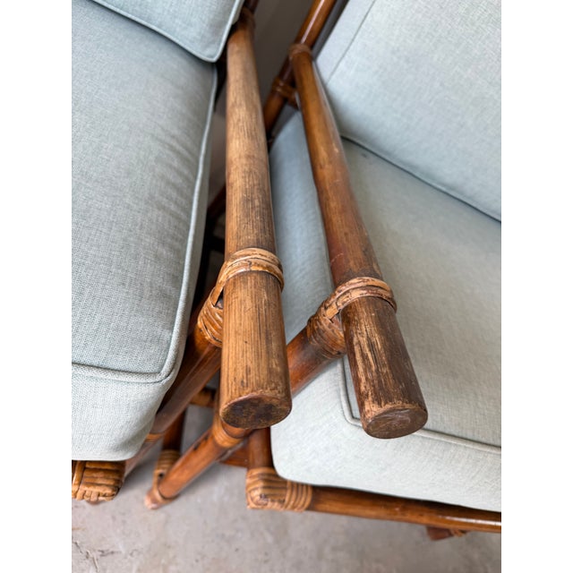 Vintage Rattan Bamboo Lounge Chairs With Cushions – A Pair For Sale - Image 13 of 18
