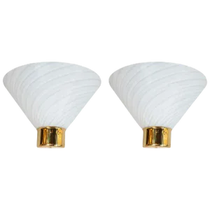 Mid-Century Handblown Striated Murano Glass and Brass Sconces by Fabbian - a Pair