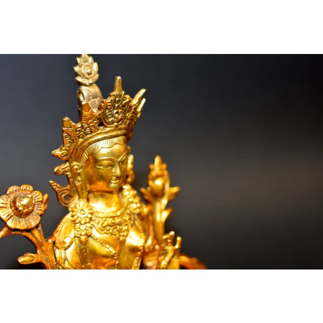 Gold Gilt Bronze Tibetan Green Tara For Sale - Image 8 of 13