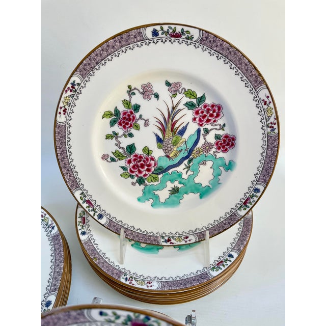 Late 20th Century Crown Staffordshire Chinoiserie Porcelain Rock Bird Dinner Plates - Set of 22 For Sale - Image 5 of 9