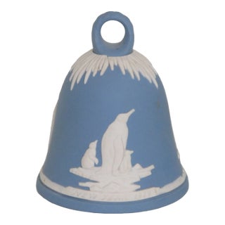 Wedgwood Jasperware Blue New Year 1979 Penguin Bell Christmas Ornament For Sale