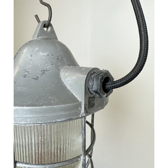 Industrial Grey Bunker Cage Light from Polam Gdansk, 1970s For Sale - Image 6 of 18