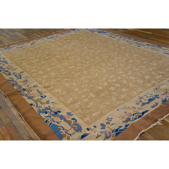 Chinese 1920s Tan Camel Floral Traditional Antique Chinese Peking Rug 8' X 9'10" Wool Handknotted Carpet For Sale - Image 3 of 6