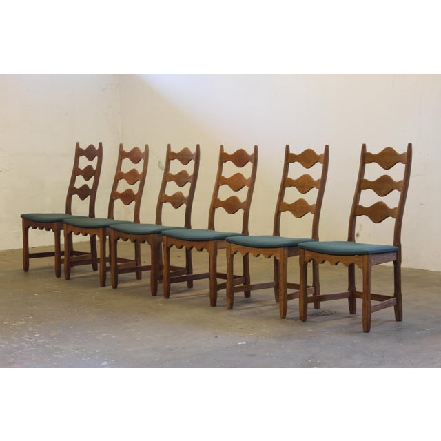 Vintage Danish Brutalist Ladderback Oak Chairs in the style of Henning Kjærnulf, 1960s, Set of 6 For Sale - Image 11 of 18