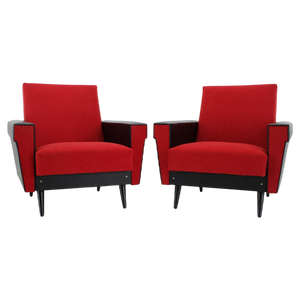 Set of Leatherette and Red Fabric Armchairs, Czechoslovakia, 1970s