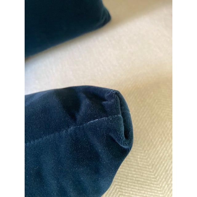 Set of 3 Navy Blue Velvet Lumbar / Kidney Pillows With Down Inserts For Sale - Image 15 of 18