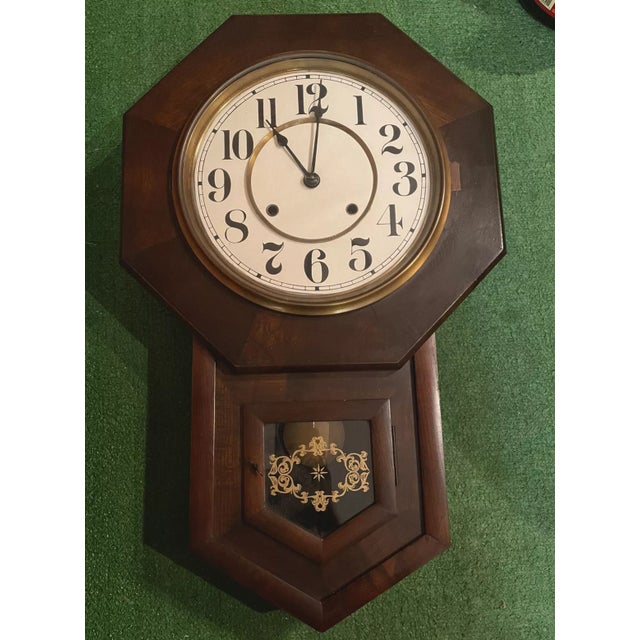 Victorian Antique Schoolhouse Style Wall Clock For Sale - Image 3 of 6