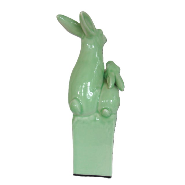 Glazed Celadon Rabbits Sculpture 14"h For Sale In Greenville, SC - Image 6 of 10