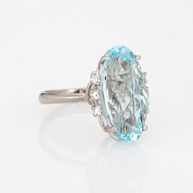 Modern 5.91ct Elongated Aquamarine Ring Vintage 18k White Gold Sz 5.75 Fine Jewelry For Sale - Image 3 of 7