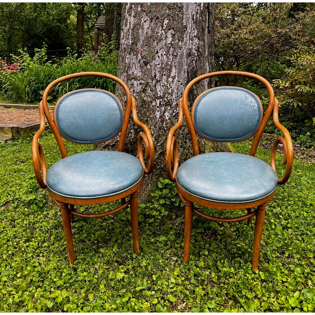 Mid-Century Modern Mid-Century Thonet Style Bentwood Dining Room Armchairs - A Pair For Sale - Image 3 of 10