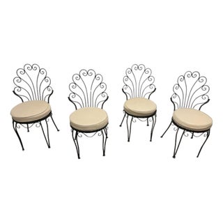 1950s Italian Wrought Iron Dining Chairs Hunter Green,Featuring a Distinct Scallop “Peacock” Shaped Scrollwork Backrest - Set of 4 For Sale