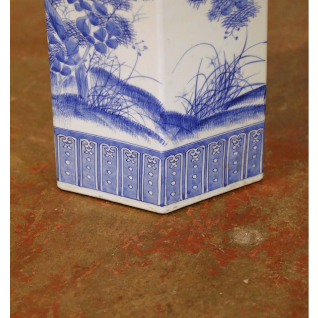 Ceramic Mid-Century Chinese Export Blue and White Porcelain Umbrella Stand For Sale - Image 7 of 12