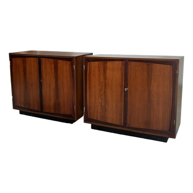 Mid Century Modern Brazilian Rosewood Locking Filing Cabinets - A Pair For Sale