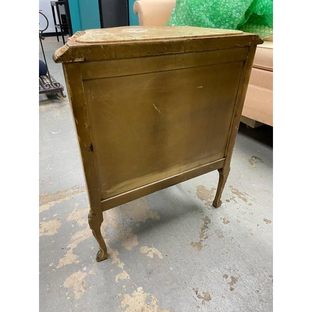 Green Antique 1920's Marble Topped Chest of Drawers / NIghtsand, French Revival, Hand Painted, Hand Carved Wood For Sale - Image 8 of 9