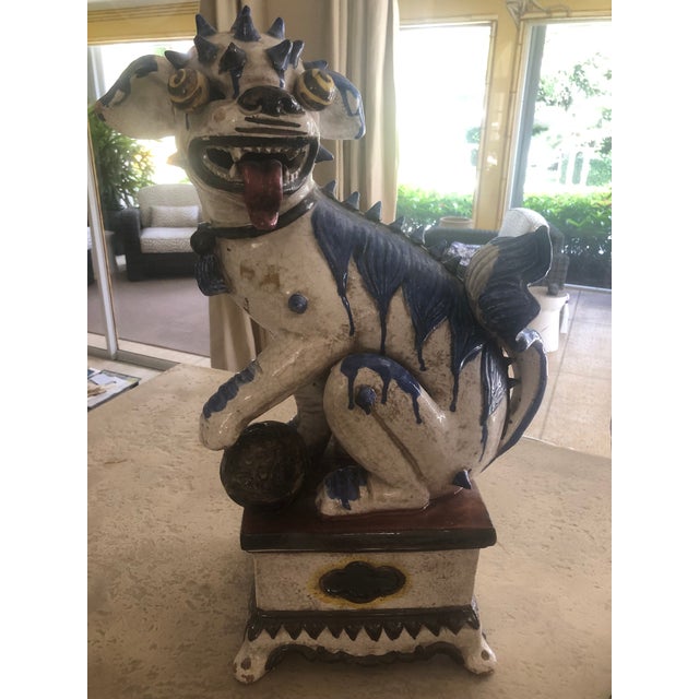 Antique White Pair of Italian Mid-Century Terracotta Temple Dogs For Sale - Image 8 of 10