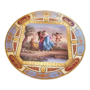 Mid 19th Century Antique Porcelain Plaque Royal Vienna Amore Gold Jeweled